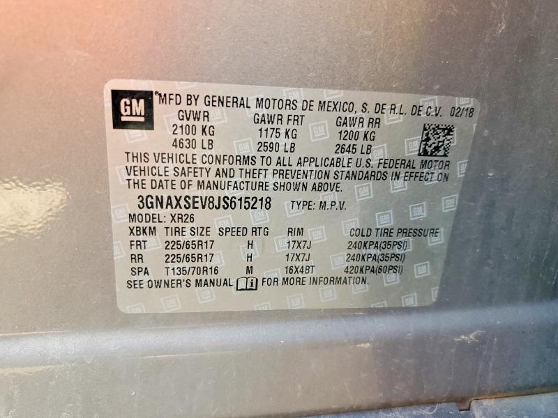 Aukcja sprzedaży 2018 Chevrolet Equinox, vin: 3GNAXSEV8JS615218, numer aukcji: 50765986