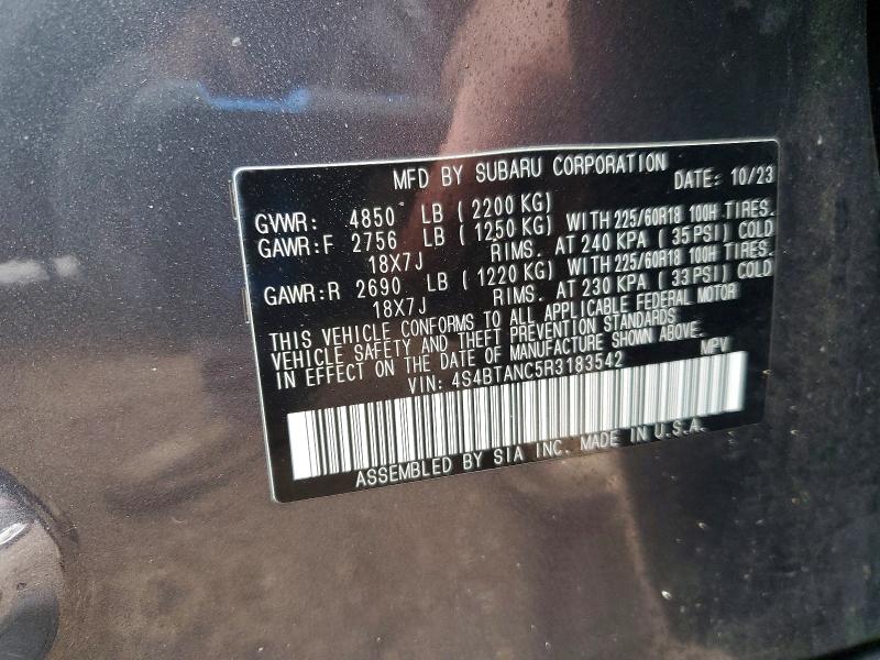 Aukcja sprzedaży 2024 Subaru Outback, vin: 4S4BTANC5R3183542, numer aukcji: 49030996