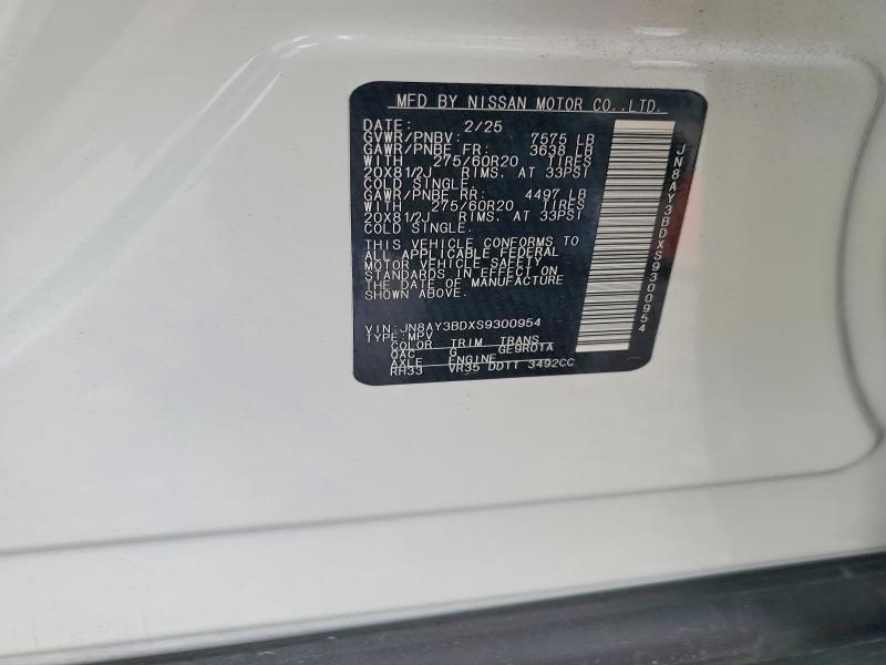 49974796 :رقم المزاد ، JN8AY3BDXS9300954 vin ، 2025 Nissan Armada مزاد بيع