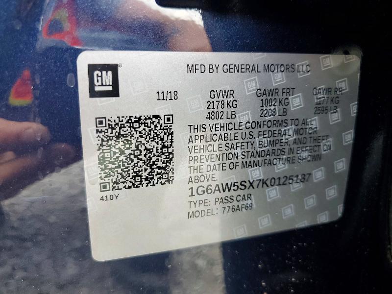 Aukcja sprzedaży 2019 Cadillac Cts, vin: 1G6AW5SX7K0125187, numer aukcji: 48938156