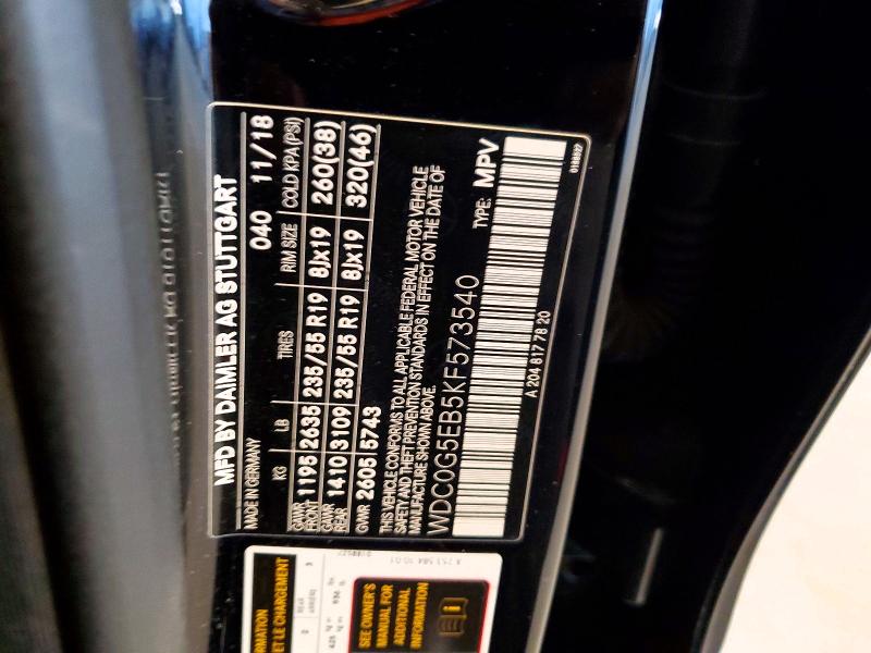 50520146 :رقم المزاد ، WDC0G5EB5KF573540 vin ، 2019 Mercedes-benz Glc مزاد بيع