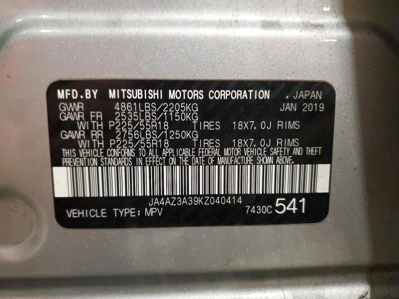 Aukcja sprzedaży 2019 Mitsubishi Outlander, vin: JA4AZ3A39KZ040414, numer aukcji: 49595746