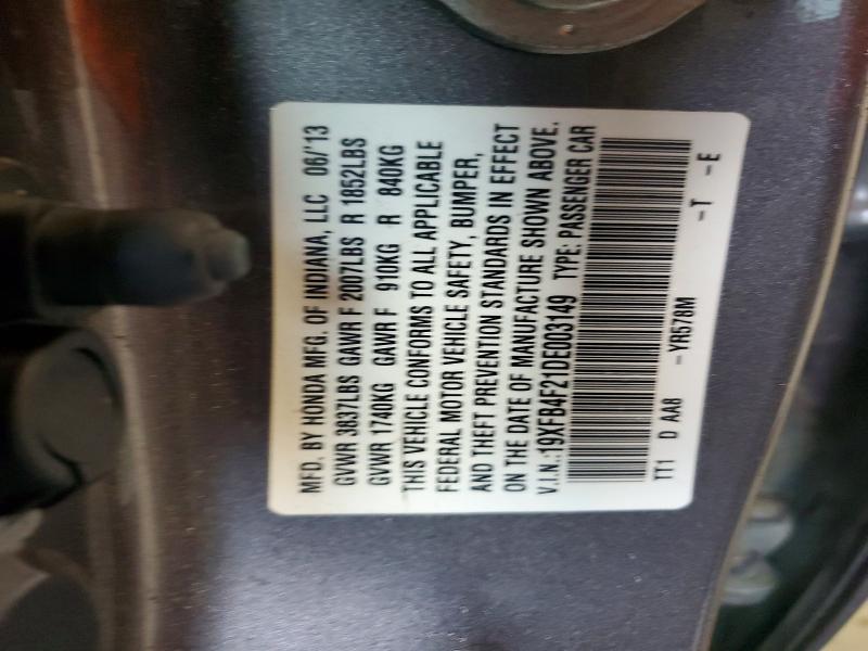 2013 Honda Civic მანქანა იყიდება აუქციონზე, vin: 19XFB4F21DE003149, აუქციონის ნომერი: 51876586