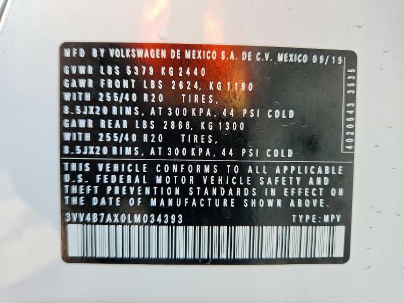 Aukcja sprzedaży 2020 Volkswagen Tiguan, vin: 3VV4B7AX0LM034393, numer aukcji: 48593696