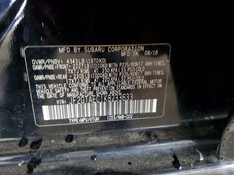 Aukcja sprzedaży 2019 Subaru Crosstrek, vin: JF2GTAEC1K8233633, numer aukcji: 47298396