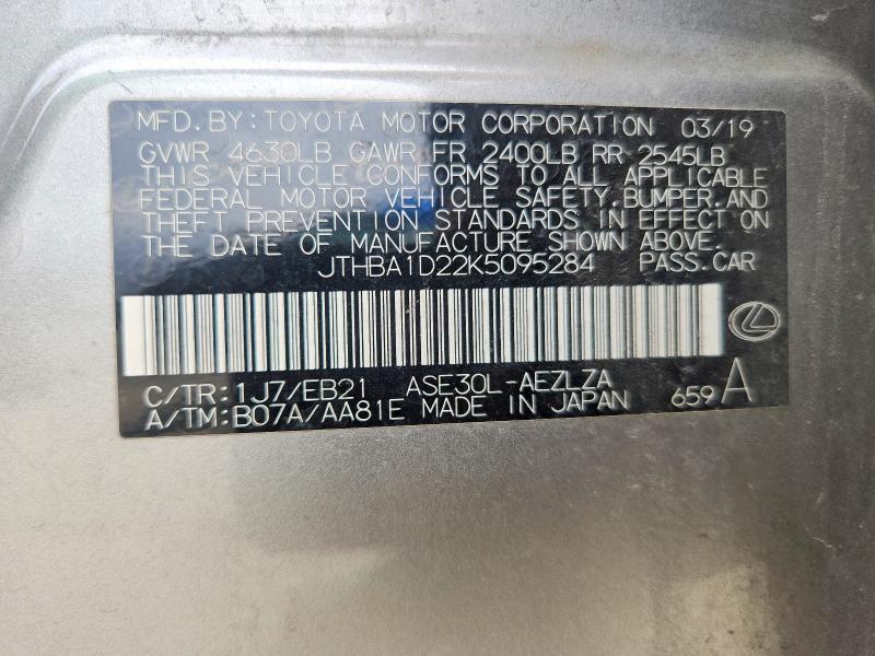 Aukcja sprzedaży 2019 Lexus Is, vin: JTHBA1D22K5095284, numer aukcji: 50969926