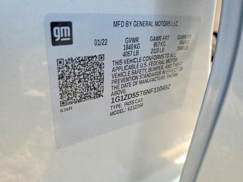 51109886 :رقم المزاد ، 1G1ZD5ST6NF110452 vin ، 2022 Chevrolet Malibu مزاد بيع