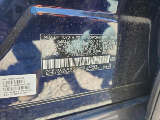 Aukcja sprzedaży 2007 Lexus Es, vin: JTHBJ46G072054977, numer aukcji: 50729496