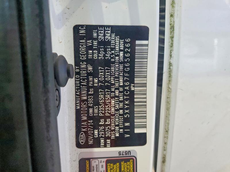 48824926 :رقم المزاد ، 5XYKTCA67FG656266 vin ، 2015 Kia Sorento مزاد بيع