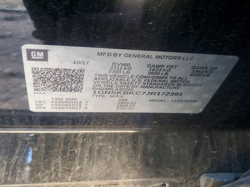Продаж на аукціоні авто 2018 Chevrolet Tahoe, vin: 1GNSKBKC7JR172391, номер лоту: 47282366