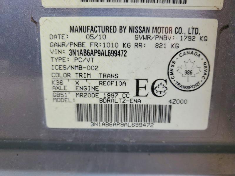 Aukcja sprzedaży 2010 Nissan Sentra, vin: 3N1AB6AP9AL699472, numer aukcji: 47950166