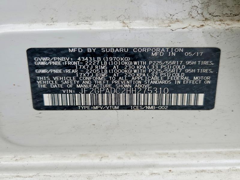 Продаж на аукціоні авто 2017 Subaru Crosstrek, vin: JF2GPADC2HH275310, номер лоту: 48060046
