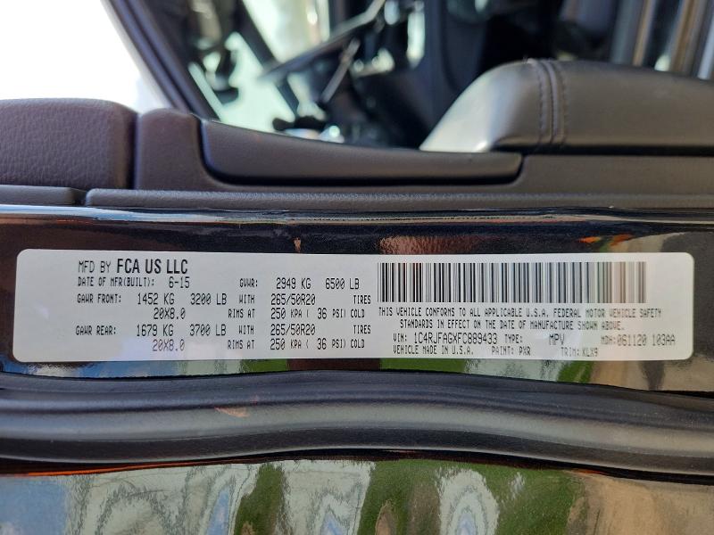 2015 Jeep Grand Cherokee მანქანა იყიდება აუქციონზე, vin: 1C4RJFAGXFC889433, აუქციონის ნომერი: 50979476