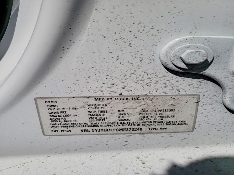 Aukcja sprzedaży 2021 Tesla Model Y, vin: 5YJYGDEE0MF270248, numer aukcji: 49915026