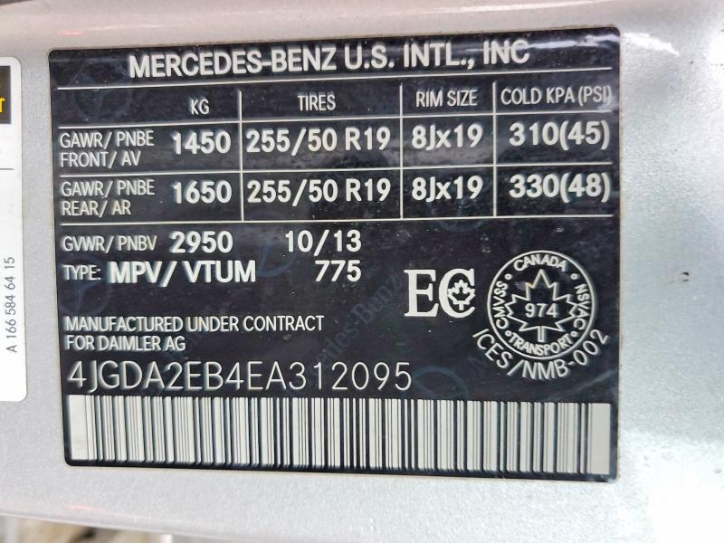 Aukcja sprzedaży 2014 Mercedes Benz Ml-class, vin: 4JGDA2EB4EA312095, numer aukcji: 49324156