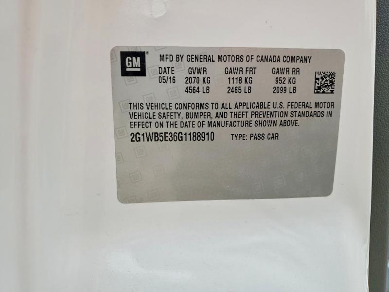 51876766 :رقم المزاد ، 2G1WB5E36G1188910 vin ، 2016 Chevrolet Impala Limited مزاد بيع