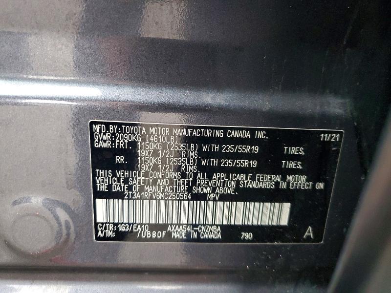 Продажа на аукционе авто 2021 Toyota Rav4, vin: 2T3A1RFV6MC250564, номер лота: 51296576