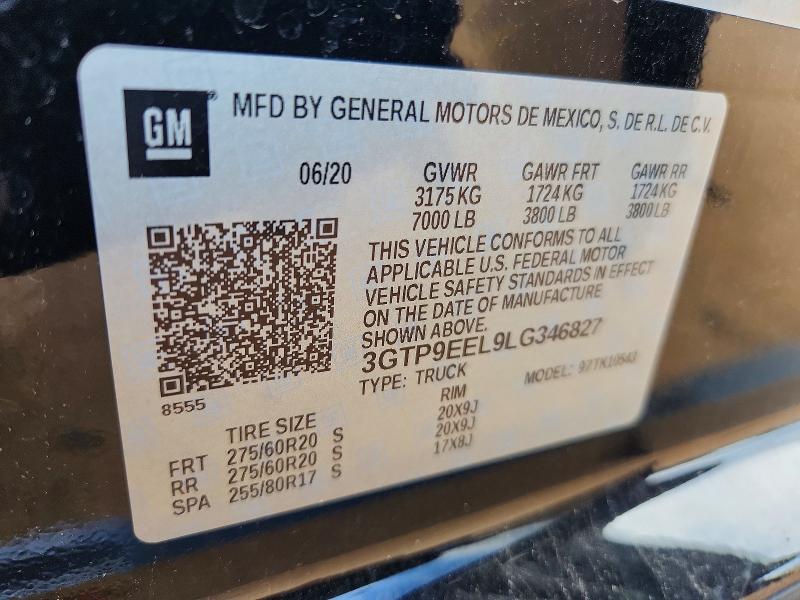Aukcja sprzedaży 2020 Gmc Sierra, vin: 3GTP9EEL9LG346827, numer aukcji: 51015106
