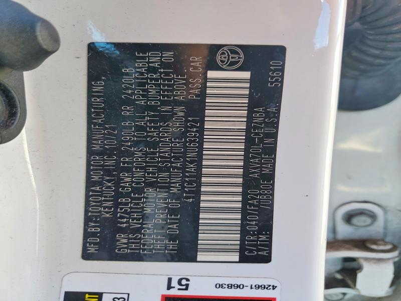 2022 Toyota Camry მანქანა იყიდება აუქციონზე, vin: 4T1C11AK1NU639421, აუქციონის ნომერი: 51031386