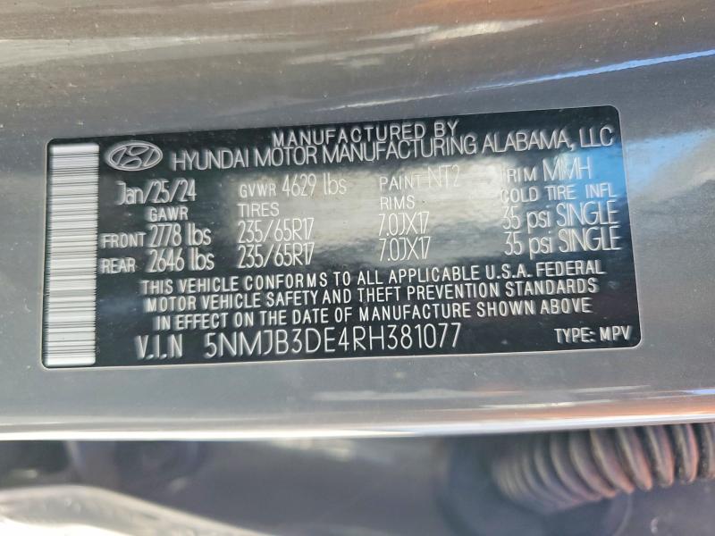 2024 Hyundai Tucson მანქანა იყიდება აუქციონზე, vin: 5NMJB3DE4RH381077, აუქციონის ნომერი: 49844246