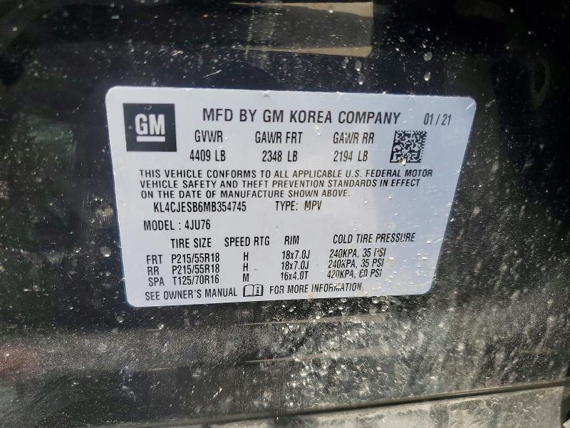 2021 Buick Encore მანქანა იყიდება აუქციონზე, vin: KL4CJESB6MB354745, აუქციონის ნომერი: 49284886