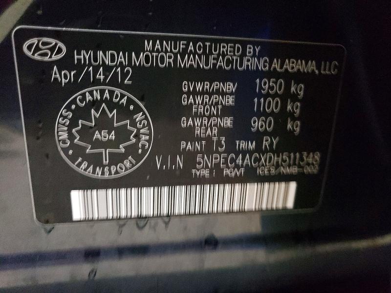 2013 Hyundai Sonata მანქანა იყიდება აუქციონზე, vin: 5NPEC4ACXDH511348, აუქციონის ნომერი: 49550666