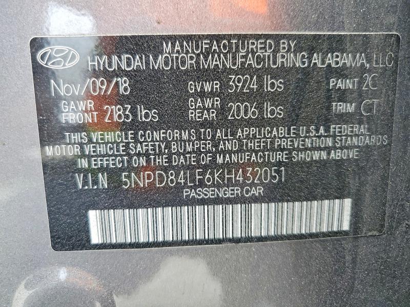 Aukcja sprzedaży 2019 Hyundai Elantra, vin: 5NPD84LF6KH432051, numer aukcji: 48631406