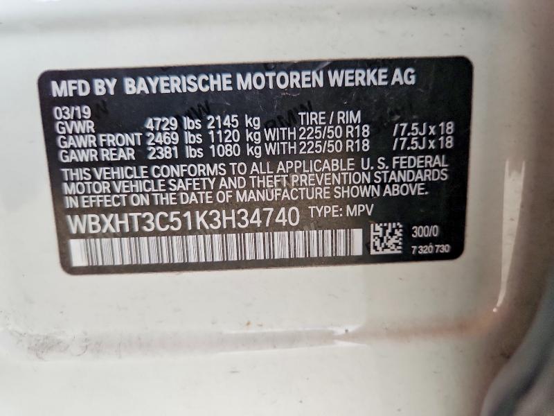 52015506 :رقم المزاد ، WBXHT3C51K3H34740 vin ، 2019 Bmw X1 مزاد بيع