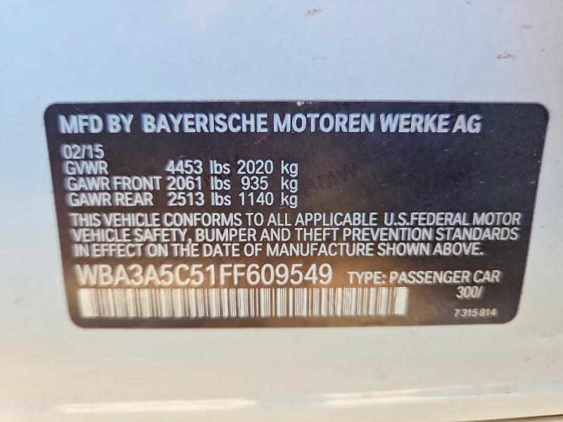 2015 Bmw 328 მანქანა იყიდება აუქციონზე, vin: WBA3A5C51FF609549, აუქციონის ნომერი: 51310716
