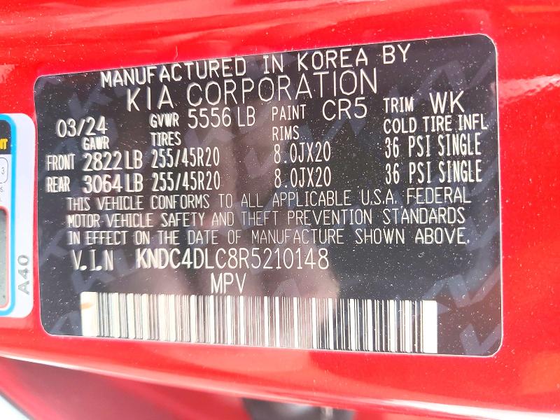 49368176 :رقم المزاد ، KNDC4DLC8R5210148 vin ، 2024 Kia Ev6 مزاد بيع