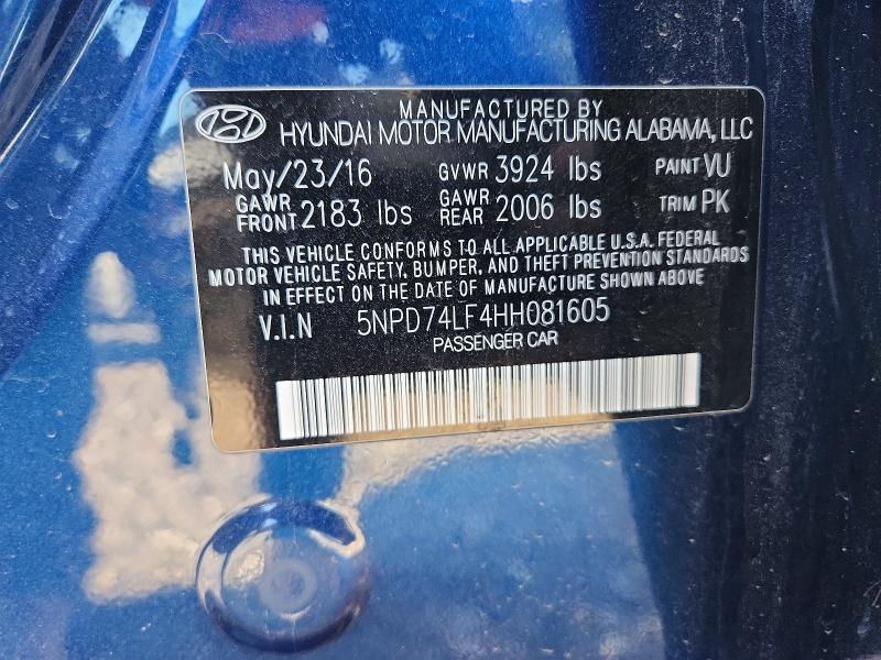 2017 Hyundai Elantra მანქანა იყიდება აუქციონზე, vin: 5NPD74LF4HH081605, აუქციონის ნომერი: 49578506
