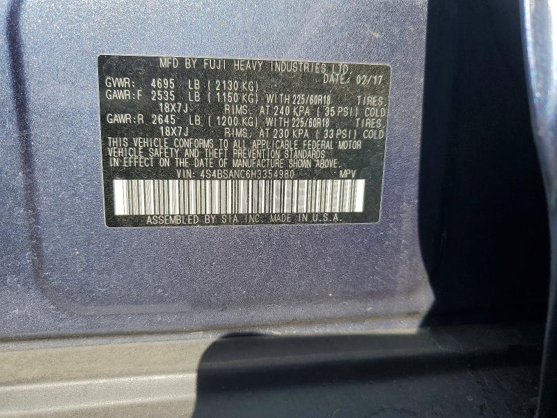 Aukcja sprzedaży 2017 Subaru Outback, vin: 4S4BSANC6H3354980, numer aukcji: 49988826