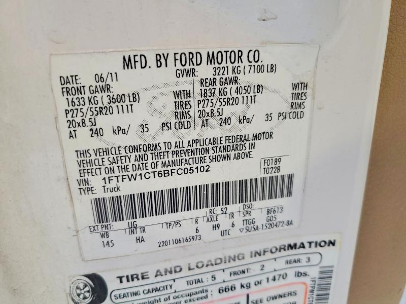 Aukcja sprzedaży 2011 Ford F150, vin: 1FTFW1CT6BFC05102, numer aukcji: 51010586