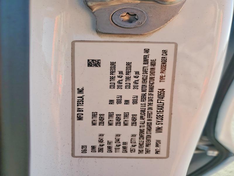 Aukcja sprzedaży 2020 Tesla Model 3, vin: 5YJ3E1EAXLF740554, numer aukcji: 45702486