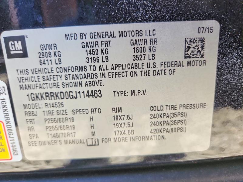 2016 Gmc Acadia მანქანა იყიდება აუქციონზე, vin: 1GKKRRKD0GJ114463, აუქციონის ნომერი: 50085636