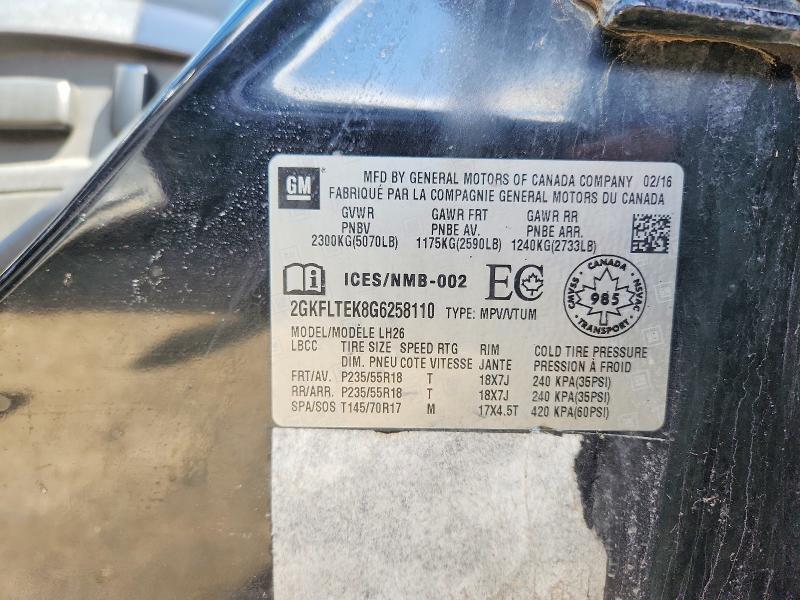 2016 Gmc Terrain მანქანა იყიდება აუქციონზე, vin: 2GKFLTEK8G6258110, აუქციონის ნომერი: 50965196