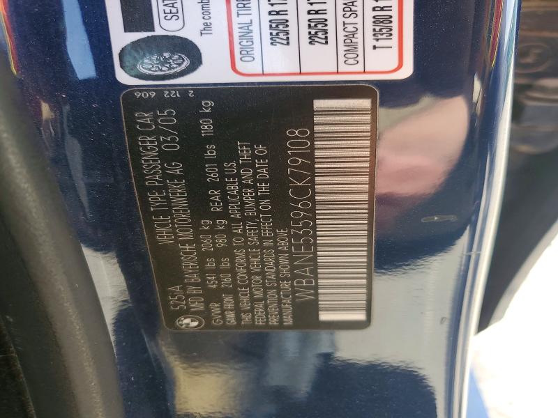 51340196 :رقم المزاد ، WBANE53596CK79108 vin ، 2006 Bmw 525 مزاد بيع