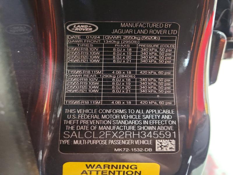 2024 Land Rover Discovery Sport მანქანა იყიდება აუქციონზე, vin: SALCL2FX2RH345591, აუქციონის ნომერი: 51862616