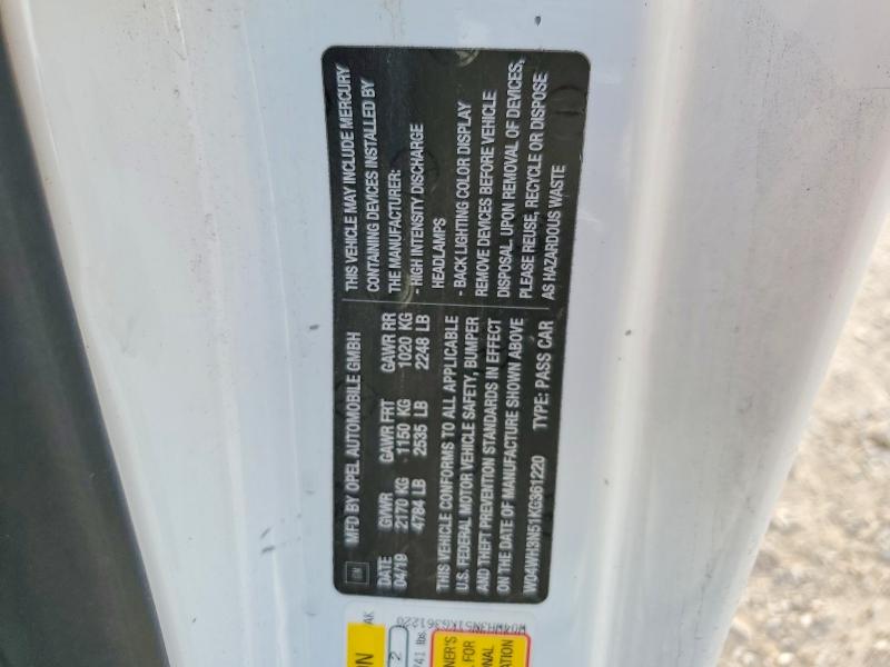 2019 Buick Cascada მანქანა იყიდება აუქციონზე, vin: W04WH3N51KG361220, აუქციონის ნომერი: 50242376