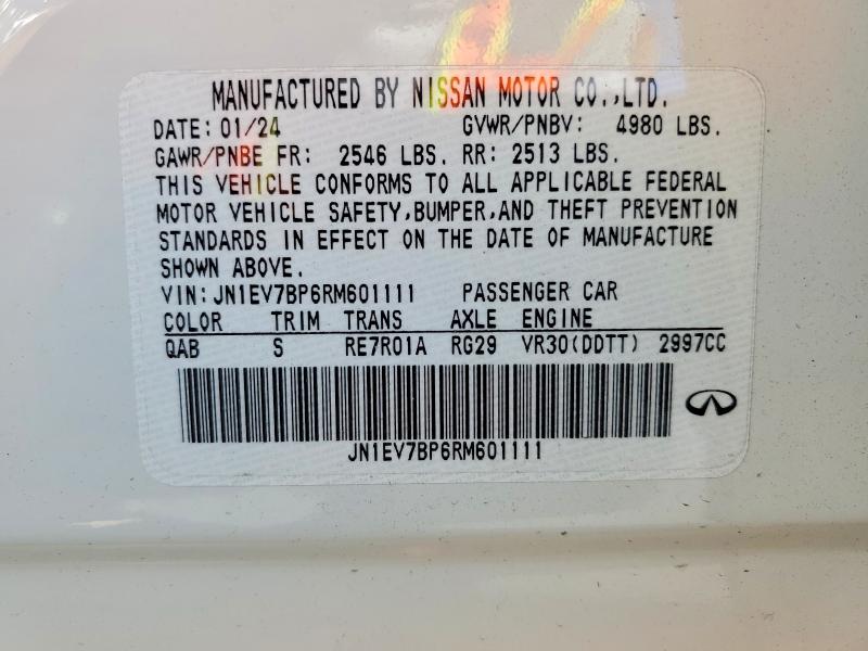 2024 Infiniti Q50 მანქანა იყიდება აუქციონზე, vin: JN1EV7BP6RM601111, აუქციონის ნომერი: 49121466
