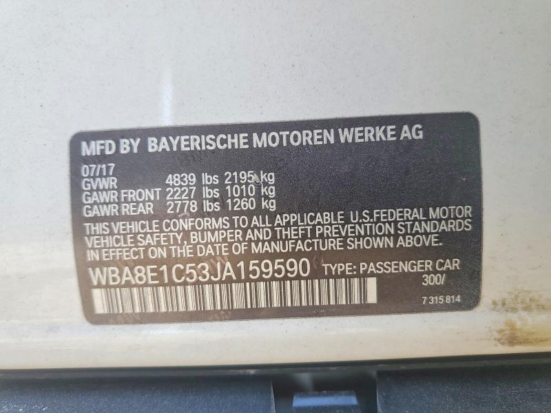 2018 Bmw 330e მანქანა იყიდება აუქციონზე, vin: WBA8E1C53JA159590, აუქციონის ნომერი: 50583696