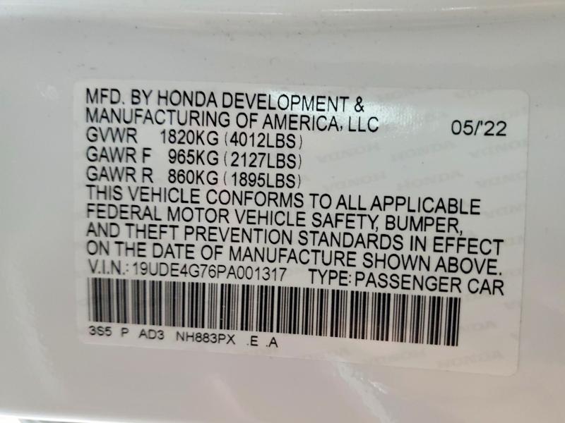 Auction sale of the 2023 Acura Integra, vin: 19UDE4G76PA001317, lot number: 51448646