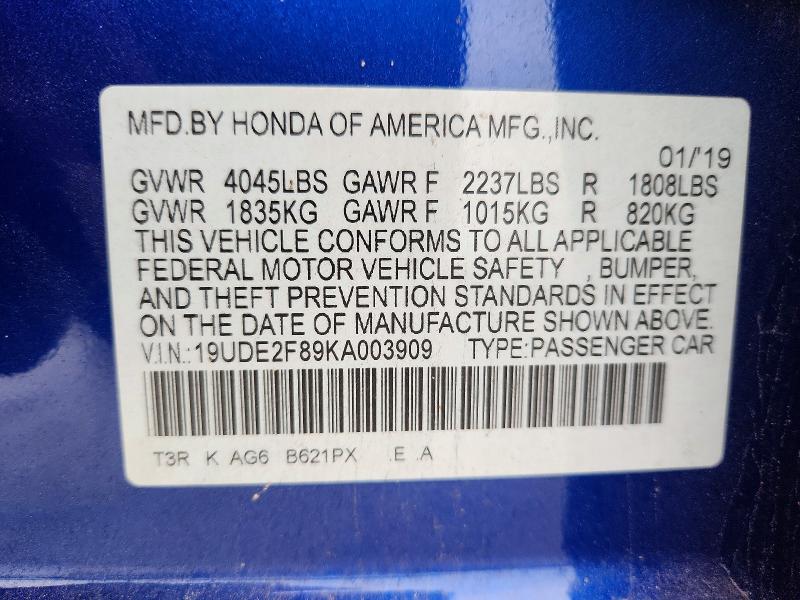 2019 Acura Ilx მანქანა იყიდება აუქციონზე, vin: 19UDE2F89KA003909, აუქციონის ნომერი: 49839746
