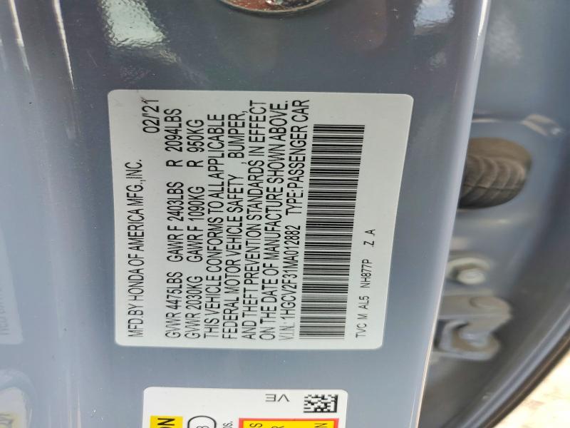 Продажа на аукционе авто 2021 Honda Accord, vin: 1HGCV2F31MA012882, номер лота: 49014286