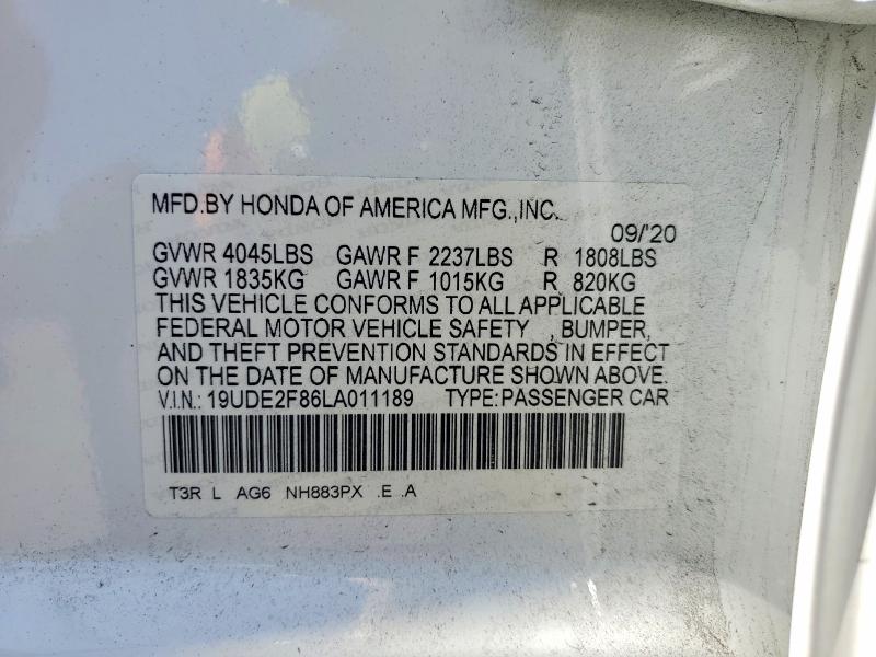 49867426 :رقم المزاد ، 19UDE2F86LA011189 vin ، 2020 Acura Ilx مزاد بيع