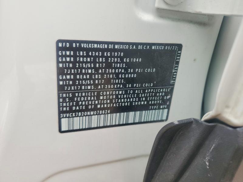 50477796 :رقم المزاد ، 3VVCX7B20NM078624 vin ، 2022 Volkswagen Taos مزاد بيع