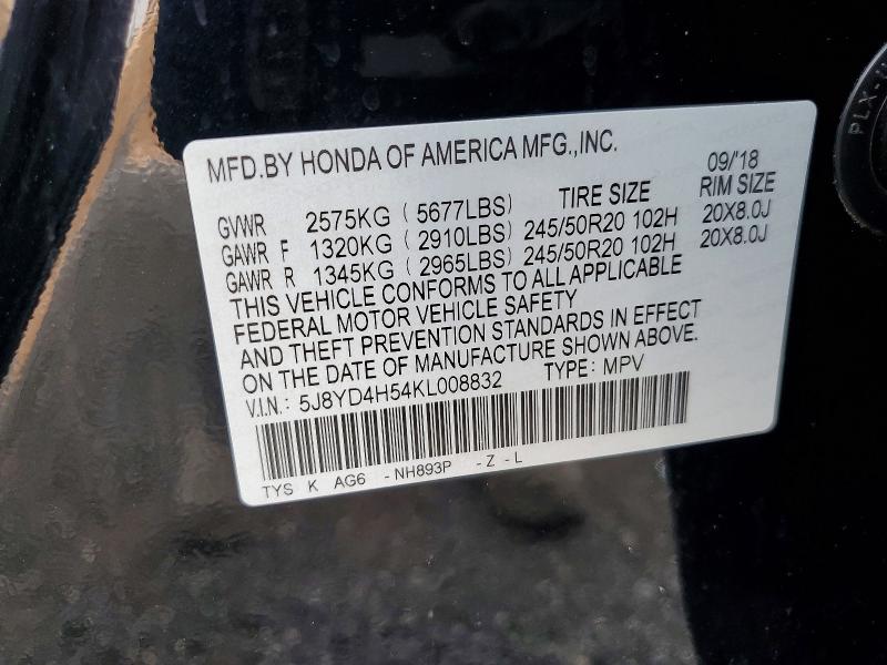 Aukcja sprzedaży 2019 Acura Mdx, vin: 5J8YD4H54KL008832, numer aukcji: 50261906
