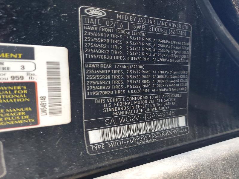 Продаж на аукціоні авто 2016 Land Rover Range Rover Sport, vin: SALWG2VF4GA649148, номер лоту: 48173536