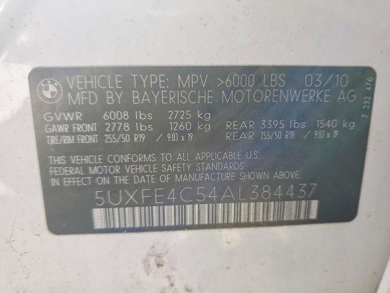 Продаж на аукціоні авто 2010 Bmw X5, vin: 5UXFE4C54AL384437, номер лоту: 49957886