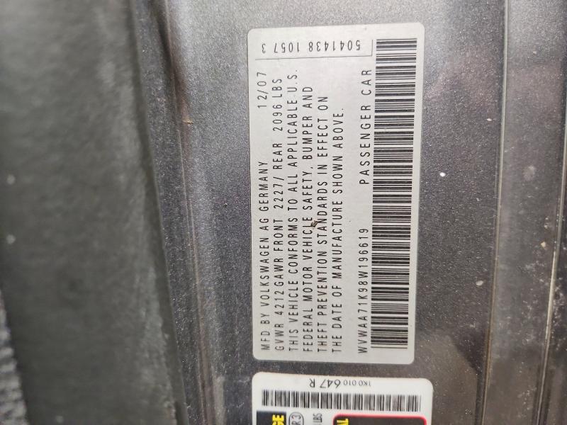 2008 Volkswagen Rabbit მანქანა იყიდება აუქციონზე, vin: WVWAA71K98W196619, აუქციონის ნომერი: 50141036
